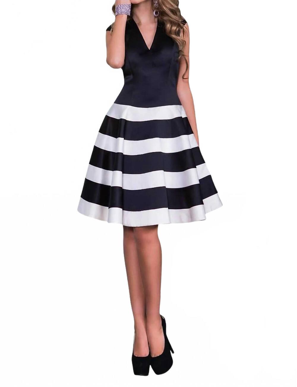 NEW JOVANI cap sleeve fit and flare satin cocktail dress in black ivory